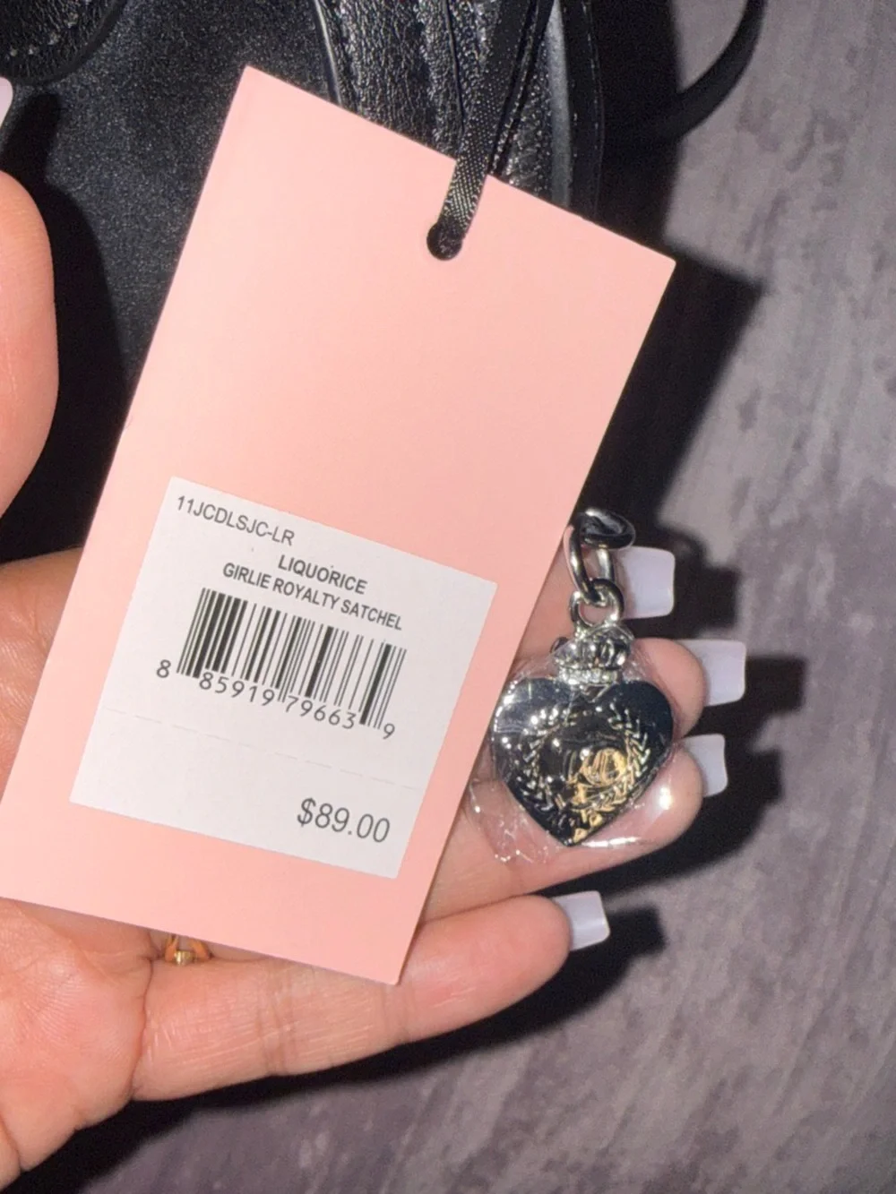Y2K Juicy Couture Black Velvet Satchel with Pink Bow Charm